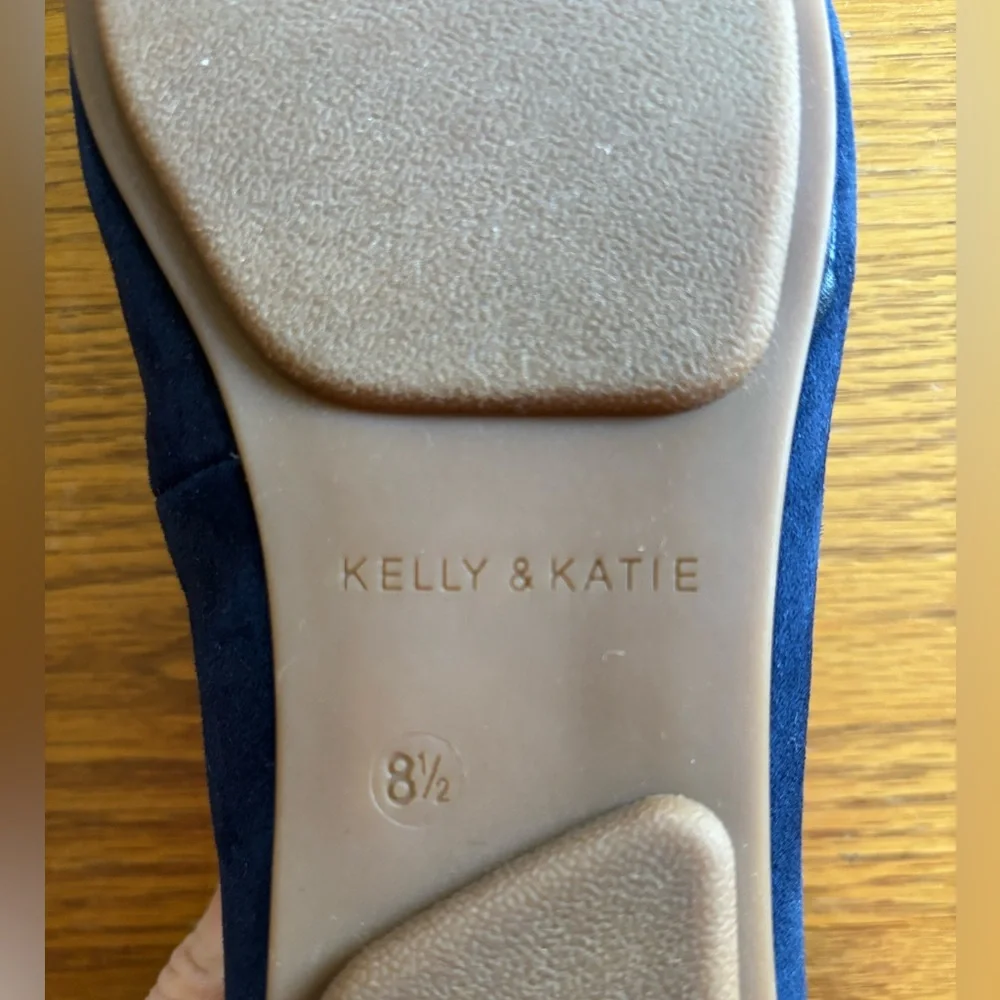 Kelly & Katie Women’s Navy Faux Suede Ballet Flats with Silver Toe Detail, 8.5